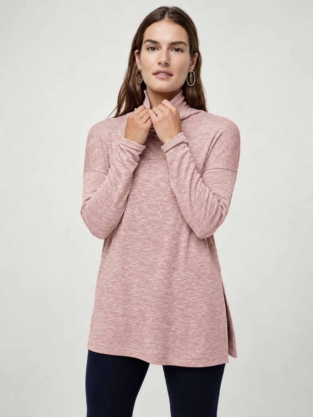 J. Crew Vintage Fleece Turtleneck Tunic Sweater Pale Rose Pink AB810 Size XS